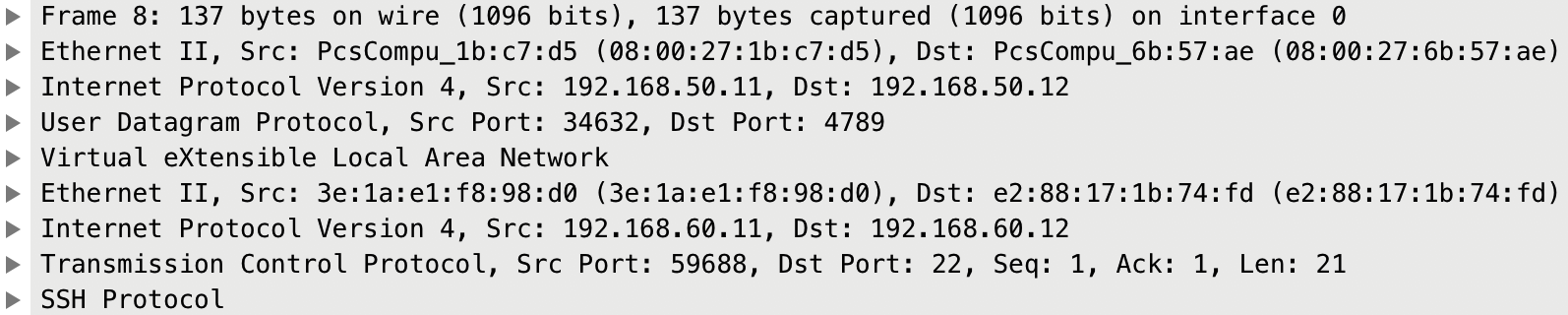 ssh packet on some virtualised network